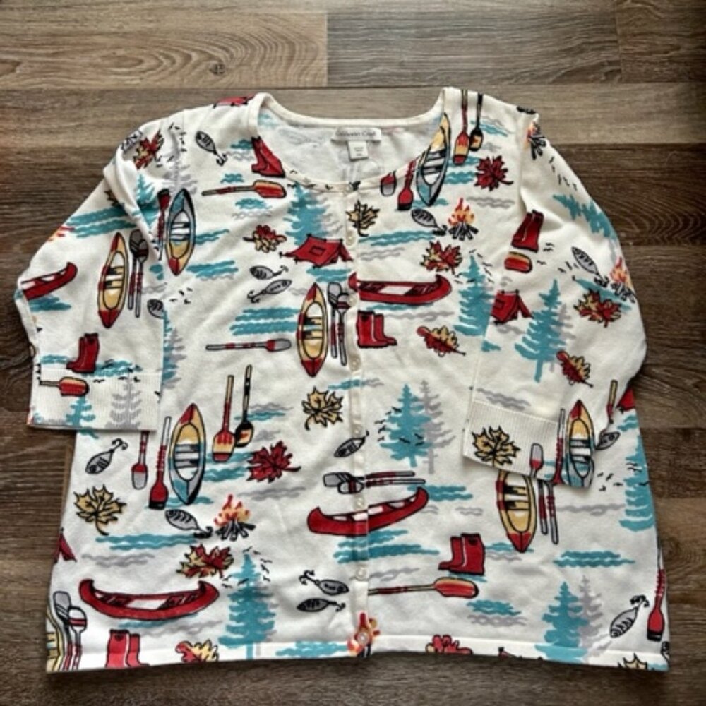 Coldwater Creek 3/4 sleeve button up camping cardigan